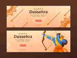 Free vector gradient horizontal banner template for dussehra festival celebration