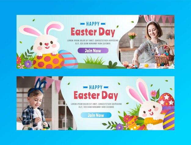 Free vector gradient horizontal banner template for easter holiday