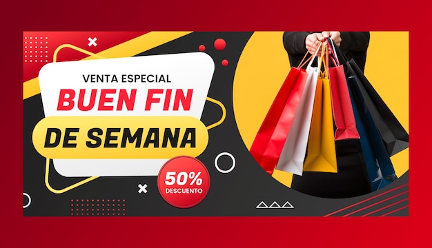 Free vector gradient horizontal banner template for el buen fin event in spanish