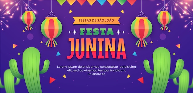 無料ベクター ブラジルのフェスタジュニーナのお祝いのグラデーション水平バナーテンプレート