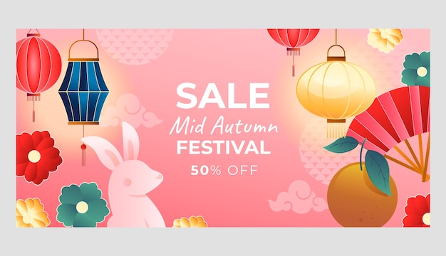 Бесплатное векторное изображение Градиентный горизонтальный шаблон баннера для китайского празднования фестиваля середины осени
