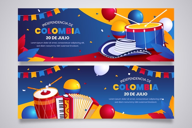 Бесплатное векторное изображение Градиентный горизонтальный шаблон баннера для празднования дня независимости колумбии