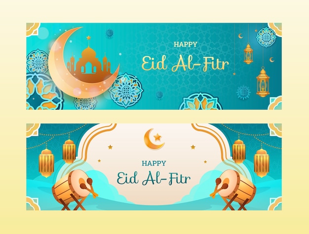 Eid al-fitr 축하를 위한 그라데이션 가로 배너 템플릿