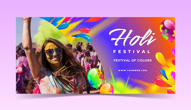 Бесплатное векторное изображение Градиентный горизонтальный шаблон баннера для празднования фестиваля холи.