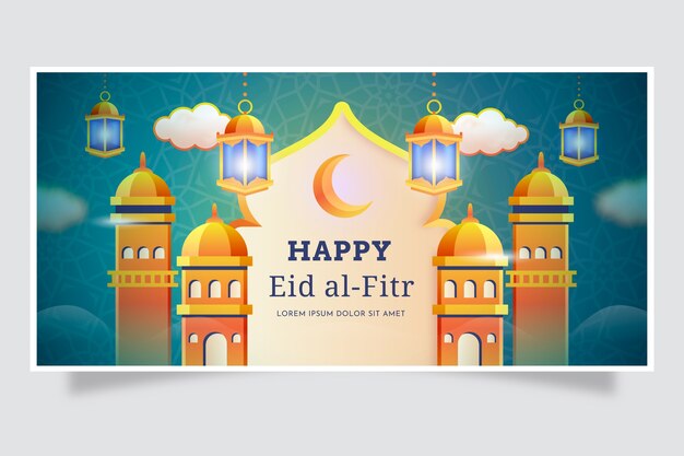 무료 벡터 이슬람 eid al-fitr 축하를 위한 그라데이션 가로 배너 템플릿