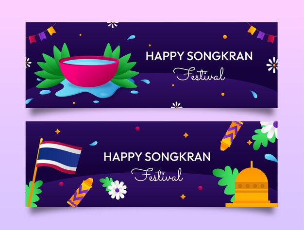 Бесплатное векторное изображение Шаблон градиентного горизонтального баннера для празднования водного фестиваля сонгкран