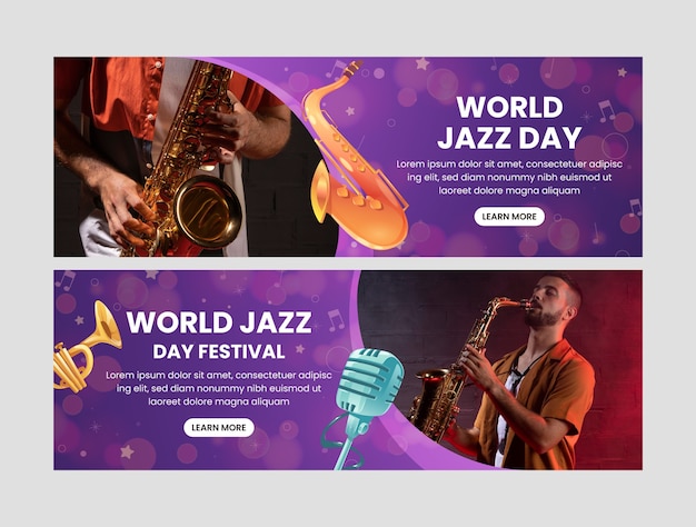 Бесплатное векторное изображение Градиентный горизонтальный шаблон баннера для всемирного дня джаза