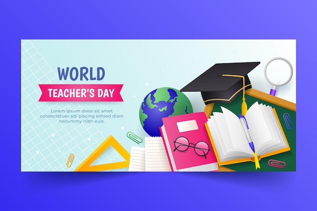 世界教師の日を祝うためのグラディエントの水平のバナーテンプレート