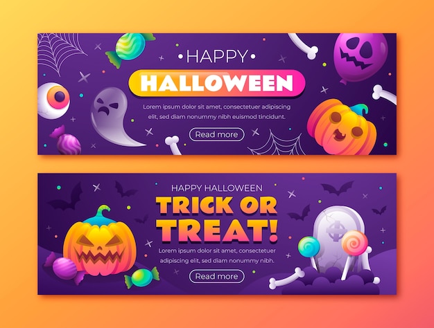 Free vector gradient horizontal banner template for halloween celebration