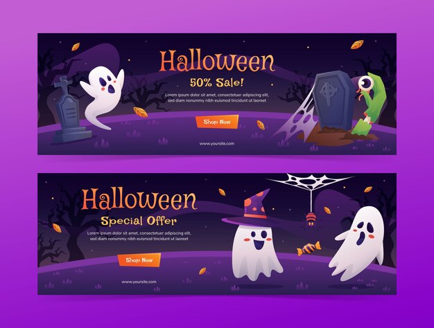 Gradient horizontal banner template for halloween season celebration