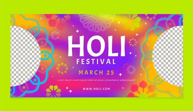 Gradient horizontal banner template for holi festival celebration