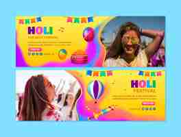 Free vector gradient horizontal banner template for holi festival celebration