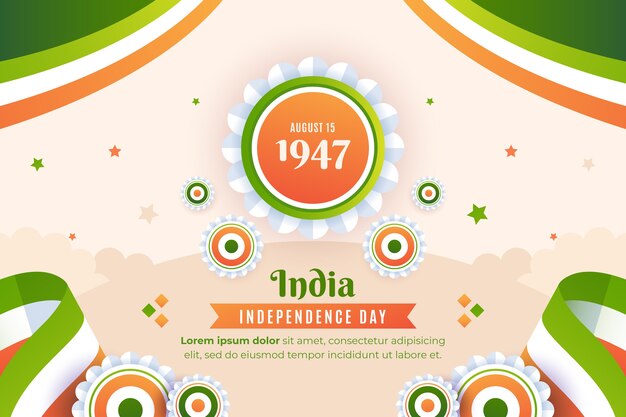 インド独立記念日のお祝いのためのグラデーション水平バナー テンプレート