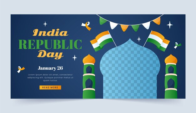 Free vector gradient horizontal banner template for indian republic day celebration