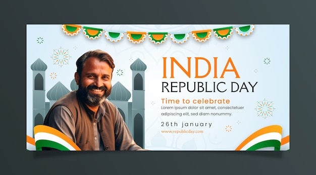 Gradient horizontal banner template for indian republic day celebration