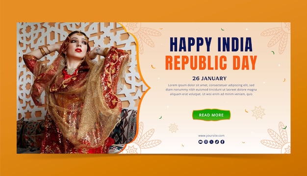 Free vector gradient horizontal banner template for indian republic day holiday