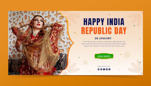 Градиентный горизонтальный шаблон баннера для праздника Дня Республики Индии