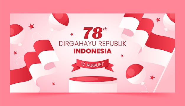 インドネシア独立記念日のお祝いのためのグラデーション水平バナー テンプレート