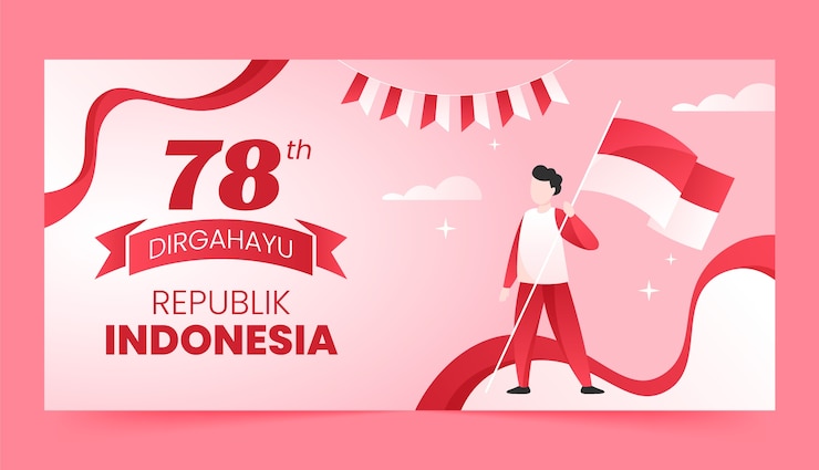Free Vector gradient horizontal banner template for indonesia independence day celebration