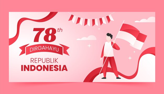 Gradient horizontal banner template for indonesia independence day celebration