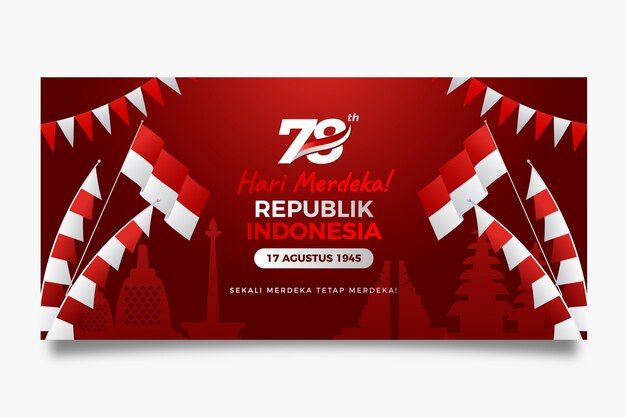 Gradient horizontal banner template for indonesia independence day celebration