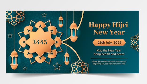 Free vector gradient horizontal banner template for islamic new year celebration