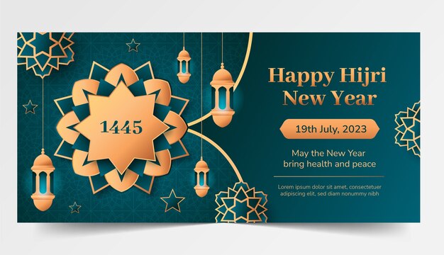 Gradient horizontal banner template for islamic new year celebration