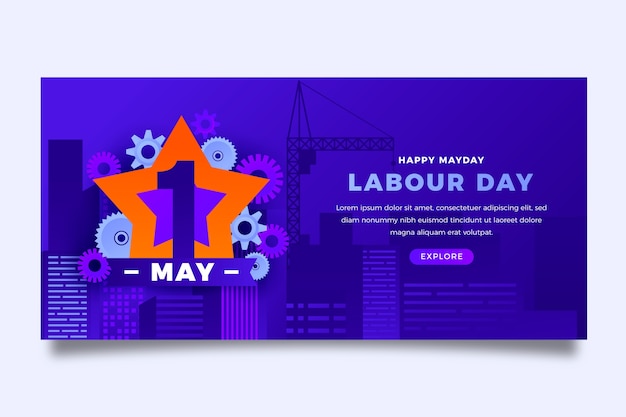 Gradient horizontal banner template for labour day celebration