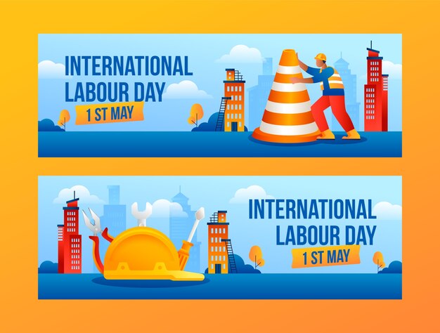 Gradient horizontal banner template for labour day celebration