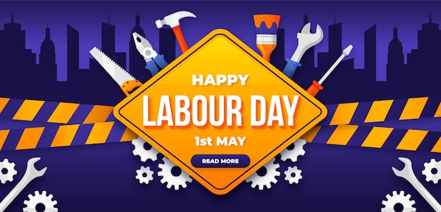 Gradient horizontal banner template for labour day celebration