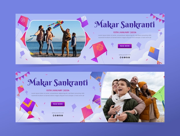 Vettore gratuito modello di banner orizzontale gradiente per la festa di makar sankranti