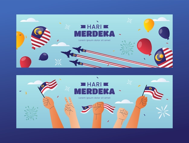 Free vector gradient horizontal banner template for malaysia independence day celebration