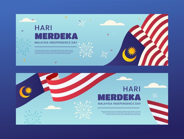 マレーシア独立記念日のお祝いのためのグラデーション水平バナー テンプレート