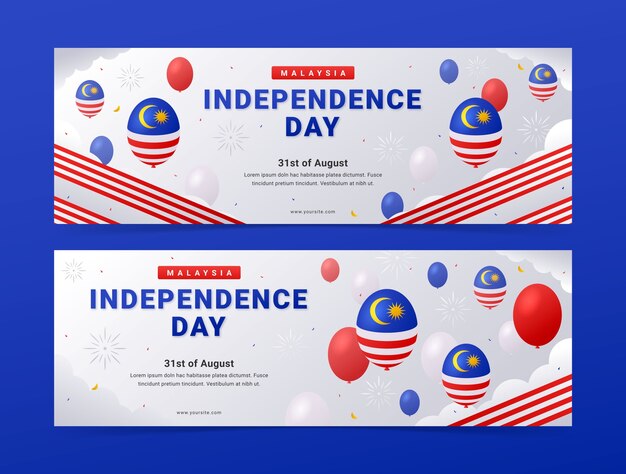 Gradient horizontal banner template for malaysia independence day celebration