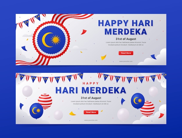 Gradient horizontal banner template for malaysia independence day celebration