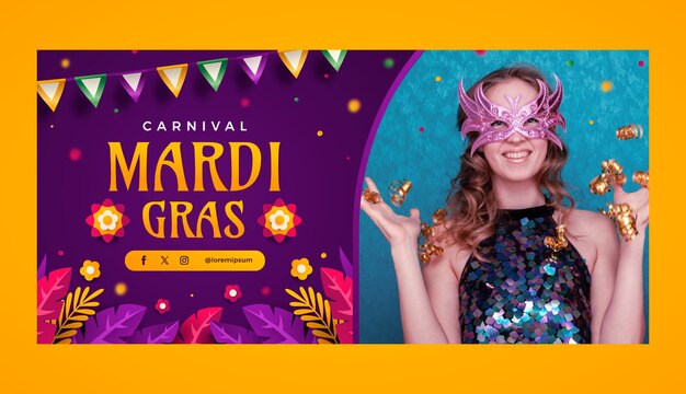 Gradient horizontal banner template for mardi gras festival