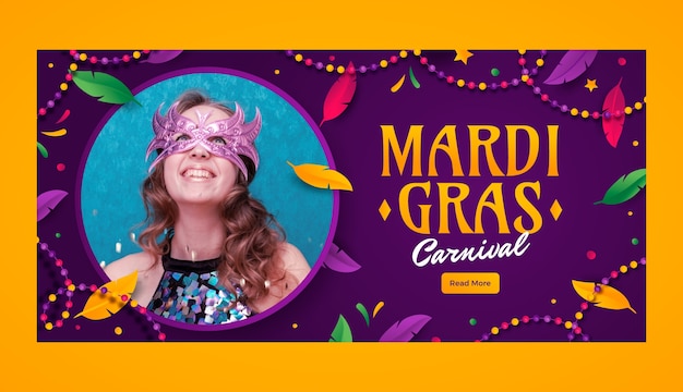 Gradient horizontal banner template for mardi gras festival