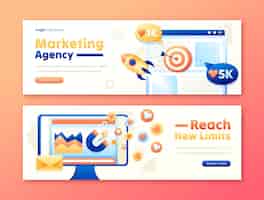 Free vector gradient horizontal banner template for marketing agency