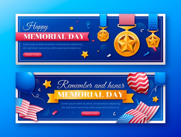 Gradient horizontal banner template for memorial day celebration