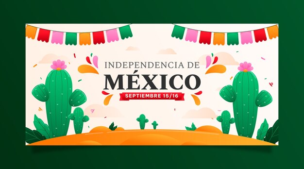 Gradient horizontal banner template for mexico independence celebration