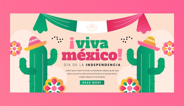 Free vector gradient horizontal banner template for mexico independence celebration