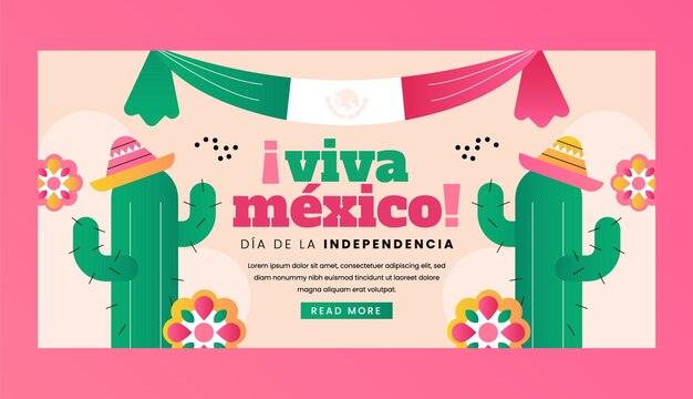 メキシコ独立のお祝いのためのグラデーション水平バナーテンプレート