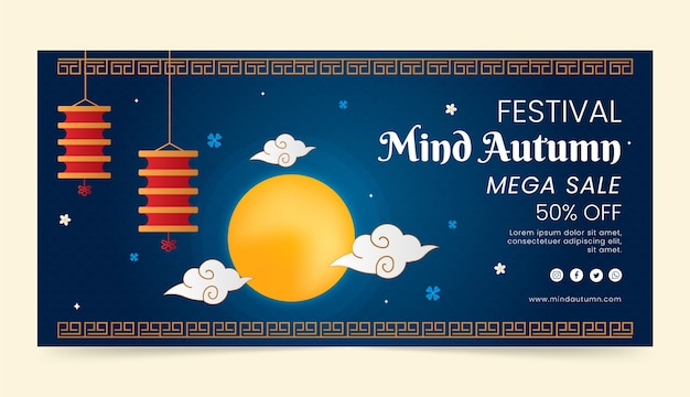 Free vector gradient horizontal banner template for mid-autumn festival celebration