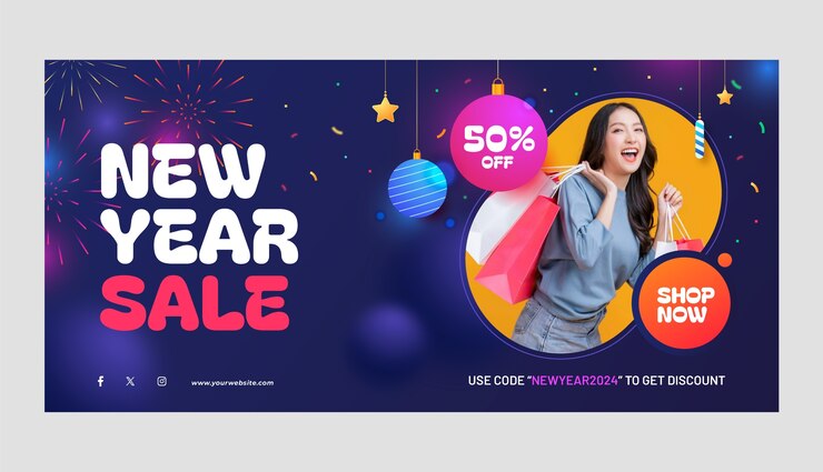 Free Vector gradient horizontal banner template for new year 2024 celebration