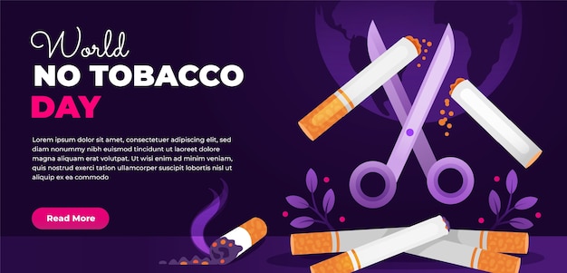 Vettore gratuito modello di banner orizzontale sfumato per nessuna consapevolezza del giorno del tabacco