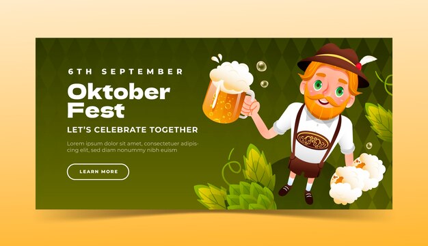 Gradient horizontal banner template for oktoberfest beer festival celebration