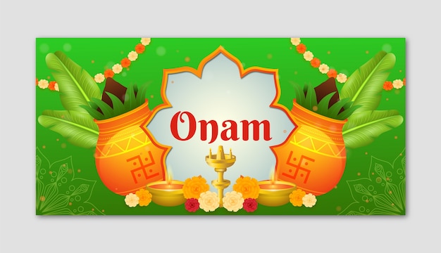 Free vector gradient horizontal banner template for onam celebration