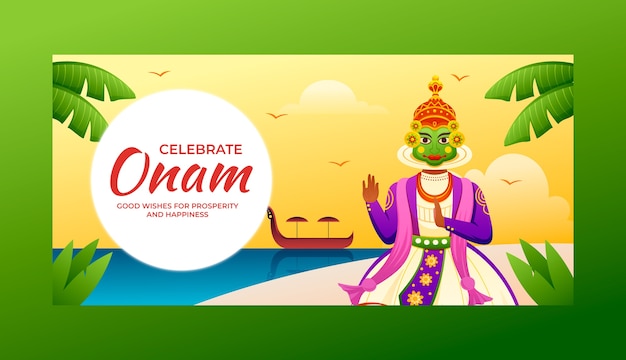 Free vector gradient horizontal banner template for onam festival celebration