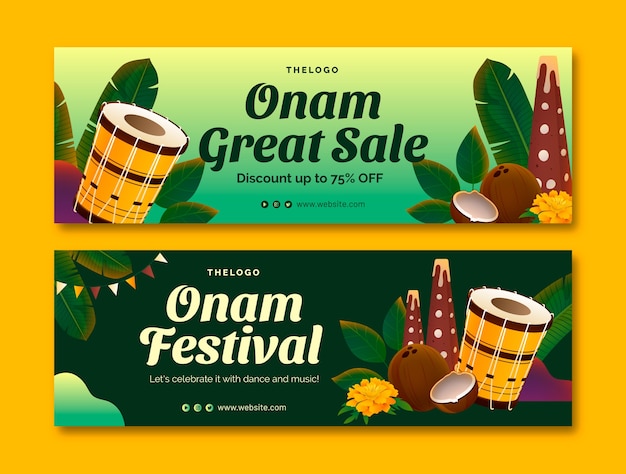 Gradient horizontal banner template for onam festival celebration