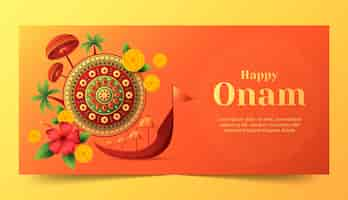 Free vector gradient horizontal banner template for onam festival celebration